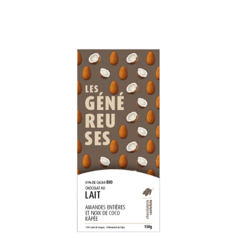 Tablette Généreuse Chocolat au Lait 41% BIO Amandes et Noix de Coco - 150g