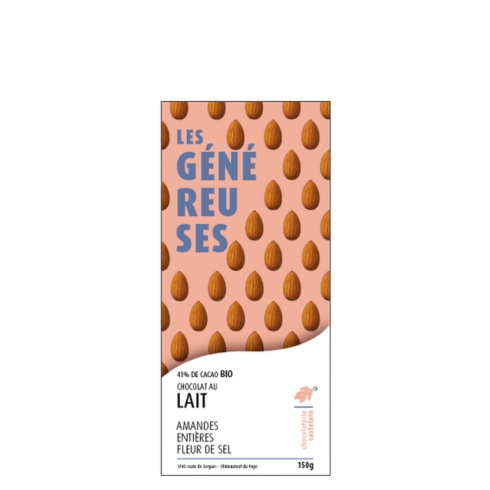 Tablette Généreuse Chocolat au Lait 41% BIO Amandes Entières Fleur de Sel - 150g