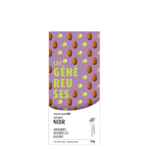 Tablette Généreuse Chocolat Noir 70% BIO Amandes et Raisins - 150g