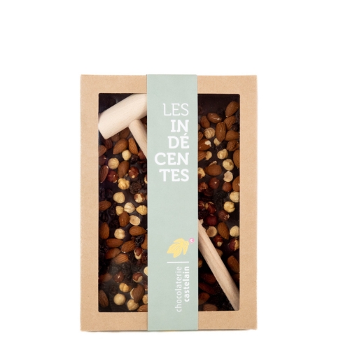 Tablette Indécente à casser avec maillet - Chocolat noir ou lait et fruits secs 380g
